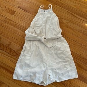 White high neck cotton / linen romper